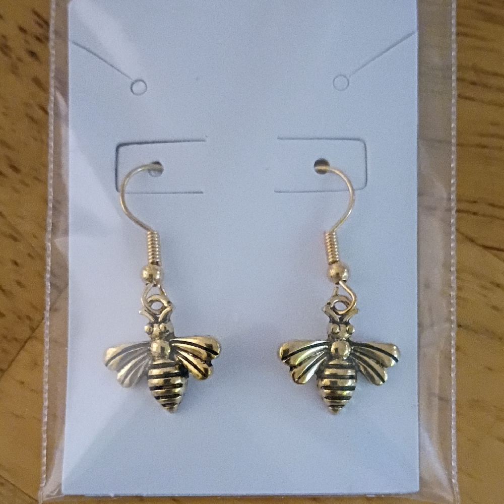 Gold Bee Dangle Earrings